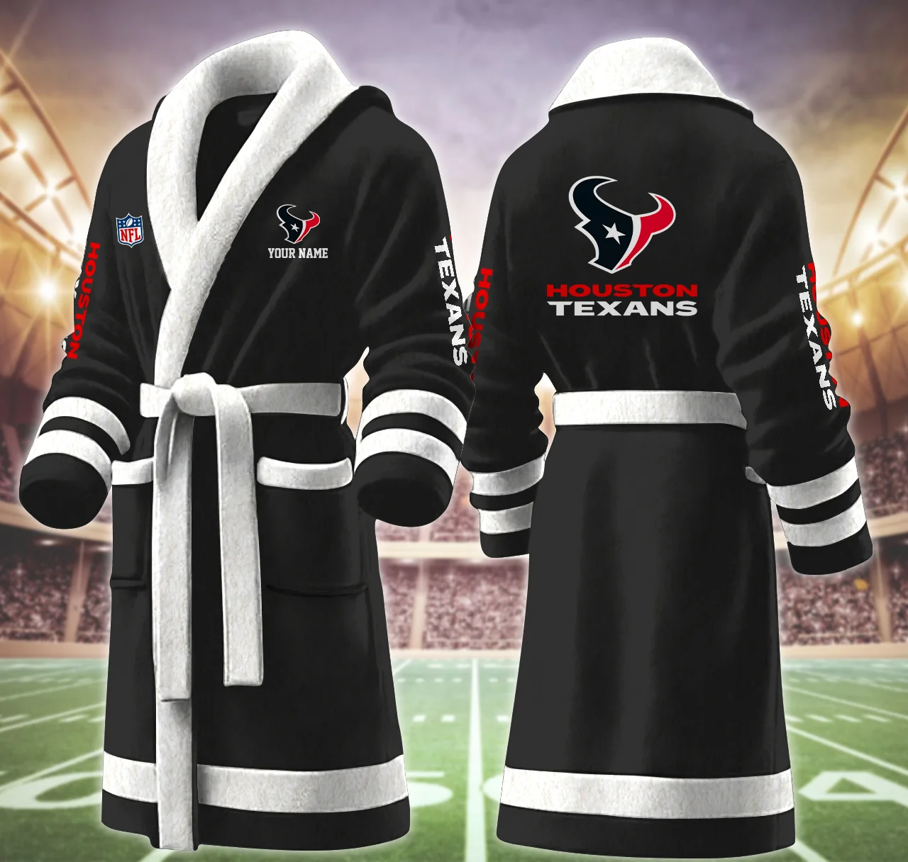 Limited Edition – Customized NFL Houston Texans Multicolor Fleece Bathrobe - Image 2