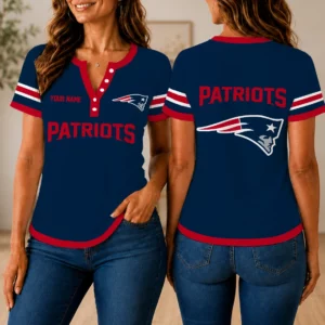 Limited Edition – Customized NFL New England Patriots Women’s Short Sleeve Henley T-Shirt