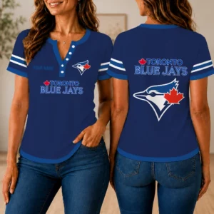 Limited Edition – Customized MLB Toronto Blue Jays Women’s Short Sleeve Henley T-Shirt