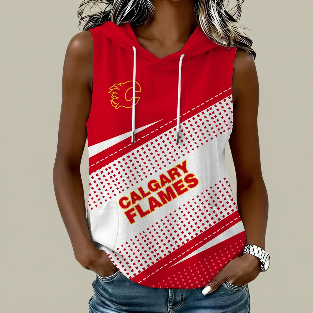 Limited Edition – Customized NHL Calgary Flames Women’s Sleeveless Hooded Pocket Tank Top