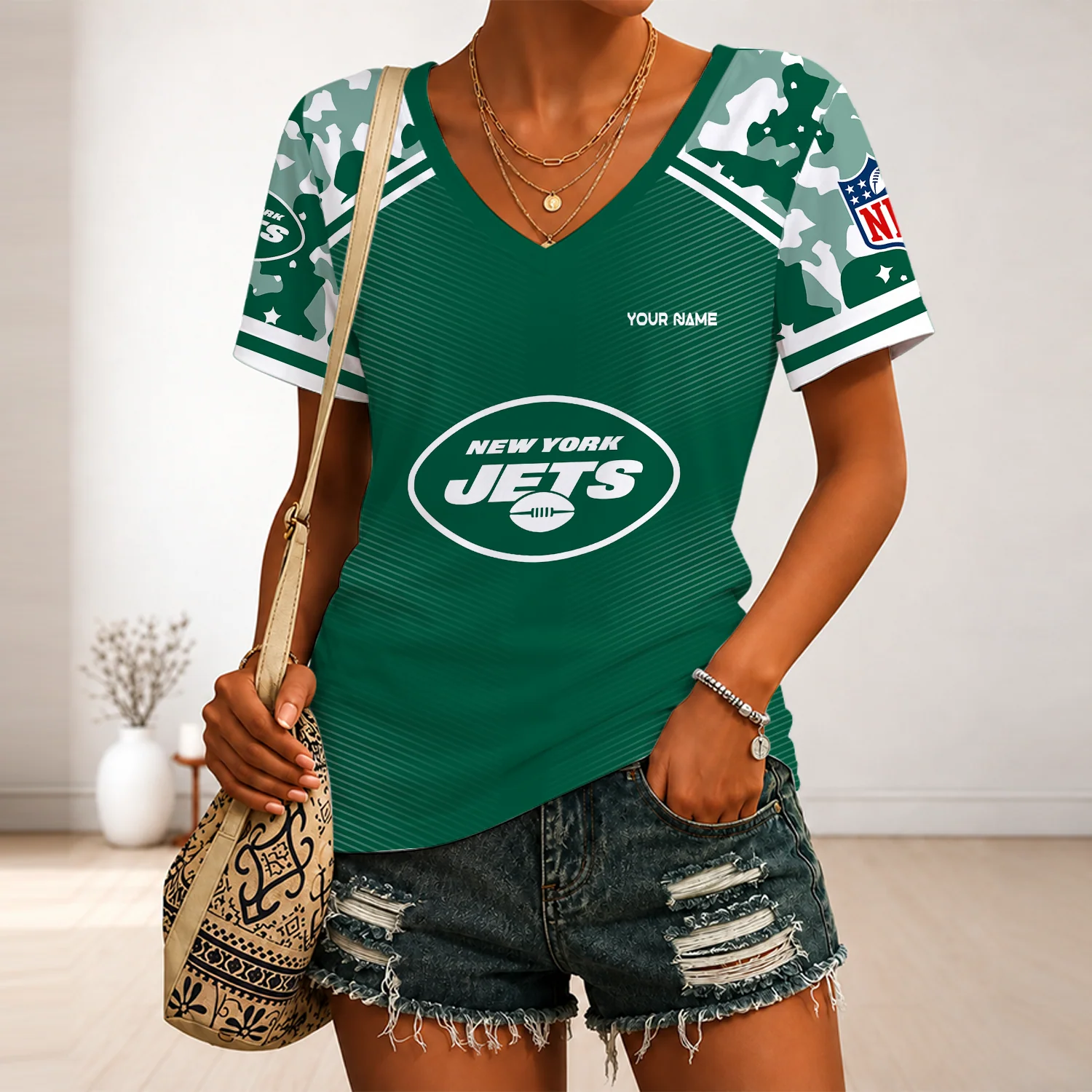 Limited Edition – Customized NFL New York Jets V-Neck Female Shirt