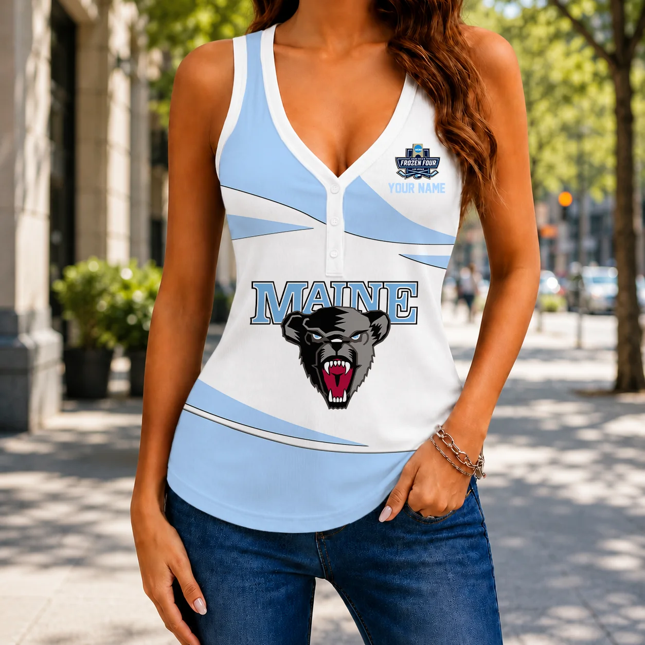 Limited Edition – Customized NCAA Maine Black Bears Women’s V-Neck Tank Top