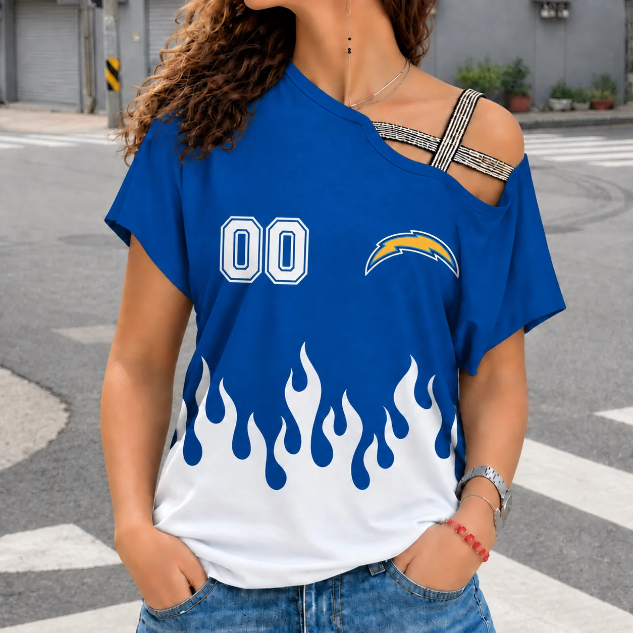 Limited Edition – Customized NFL Los Angeles Chargers Women’s Shoulder Shirt