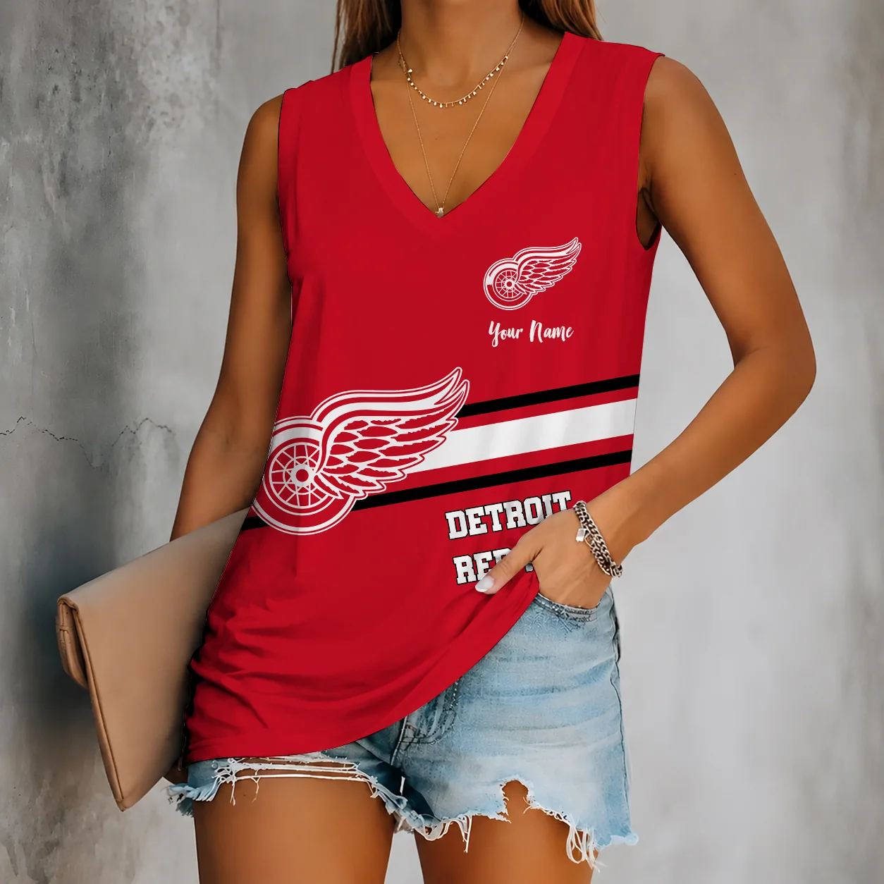 Limited Edition – Customized NHL Detroit Red Wings Women’s V-Neck Tank Top