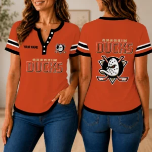 Limited Edition – Customized NHL Anaheim Ducks Women’s Short Sleeve Henley T-Shirt