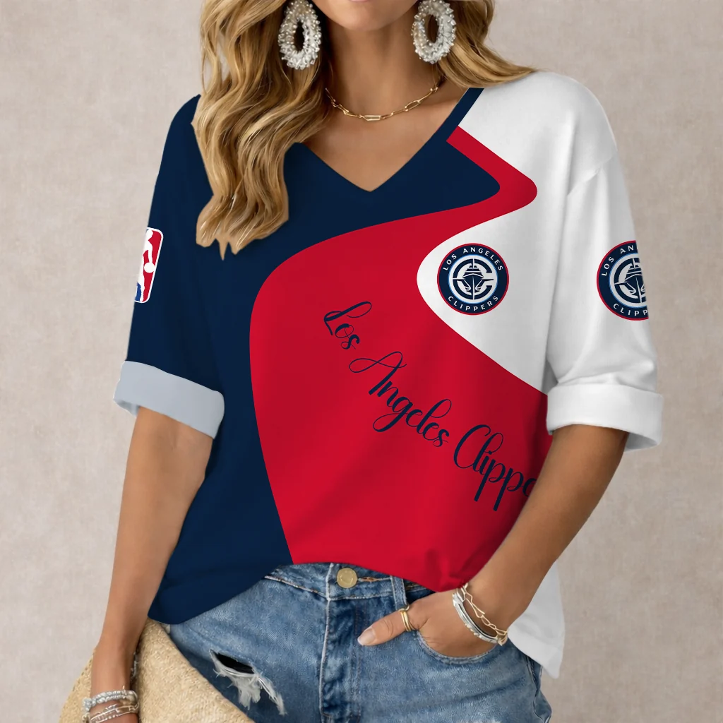 Limited Edition – Customized NBA Los Angeles Clippers Women’s V-Neck Long Sleeve Shirt