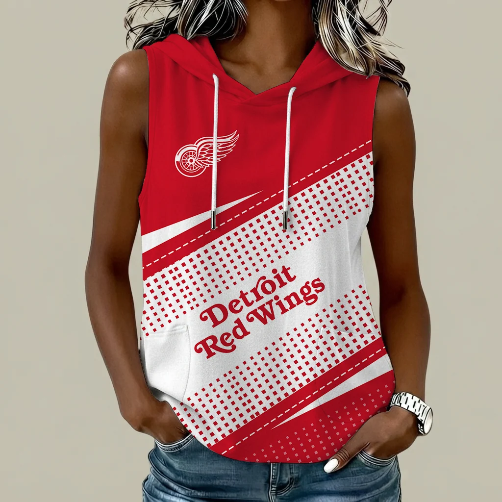 Limited Edition – Customized NHL Detroit Red Wings Women’s Sleeveless Hooded Pocket Tank Top