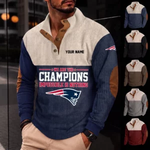 Limited Edition – Customized NFL New England Patriots Button Sweatshirts Stand Collar