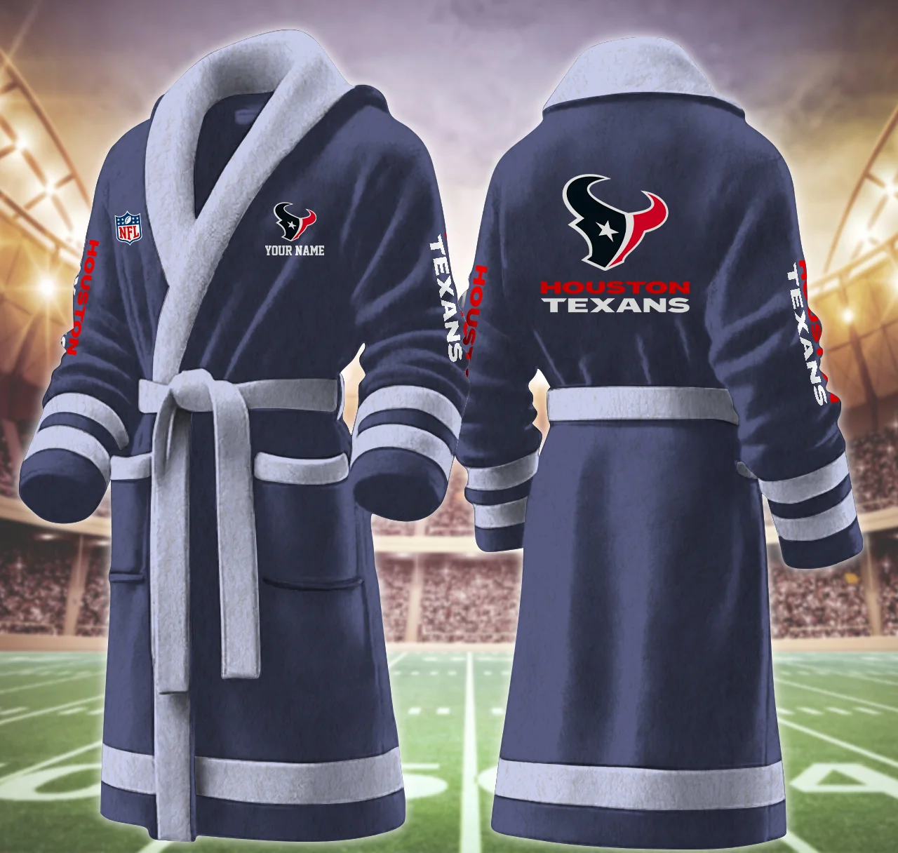Limited Edition – Customized NFL Houston Texans Multicolor Fleece Bathrobe - Image 5
