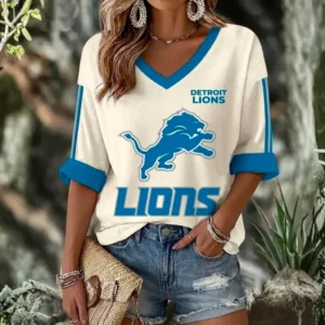 Limited Edition – Customized NFL Detroit Lions Women’s Heart V-Neck Long Sleeve Shirt