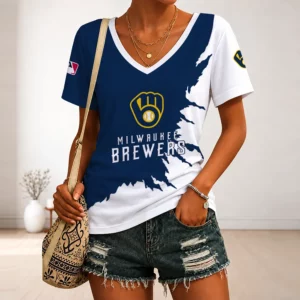 Limited Edition – Customized MLB Milwaukee Brewers V-Neck Female Shirt