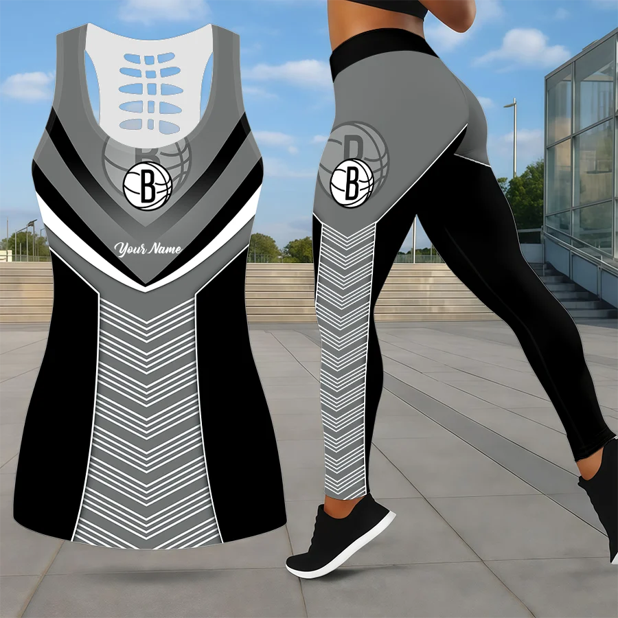 Limited Edition – Customized NBA Brooklyn Nets Leggings & Hollow Tank Top Set