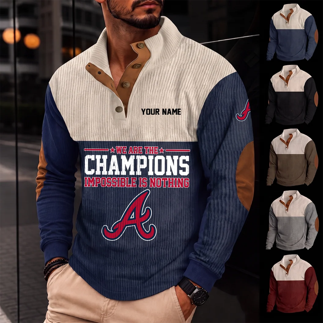 Limited Edition – Customized MLB Atlanta Braves Button Sweatshirts Stand Collar