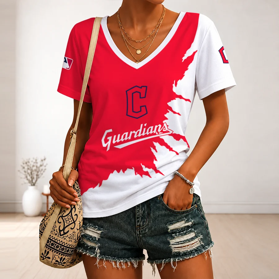 Limited Edition – Customized MLB Cleveland Guardians V-Neck Female Shirt