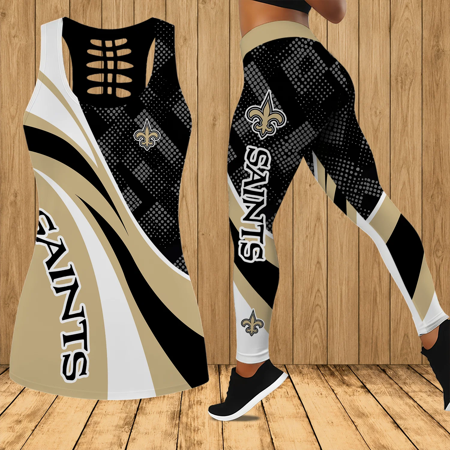 Limited Edition – Customized NFL New Orleans Saints Hollow Tank Top & Leggings Set