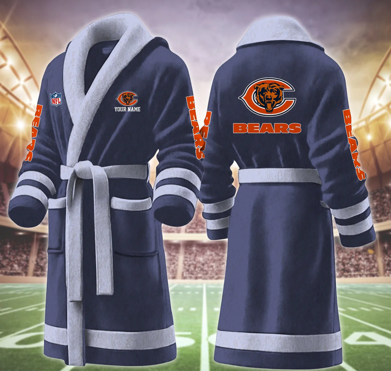Limited Edition – Customized NFL Chicago Bears Multicolor Fleece Bathrobe - Image 5