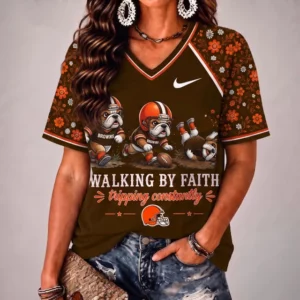 Limited Edition – Customized NFL Cleveland Browns V-Neck Female Shirt