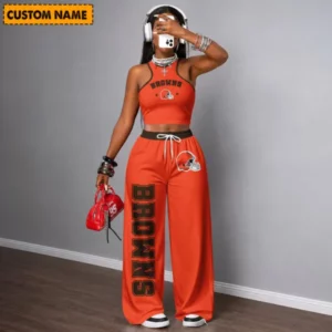 Limited Edition – Customized NFL Cleveland Browns Women’s Crop Top & Long Pants Set