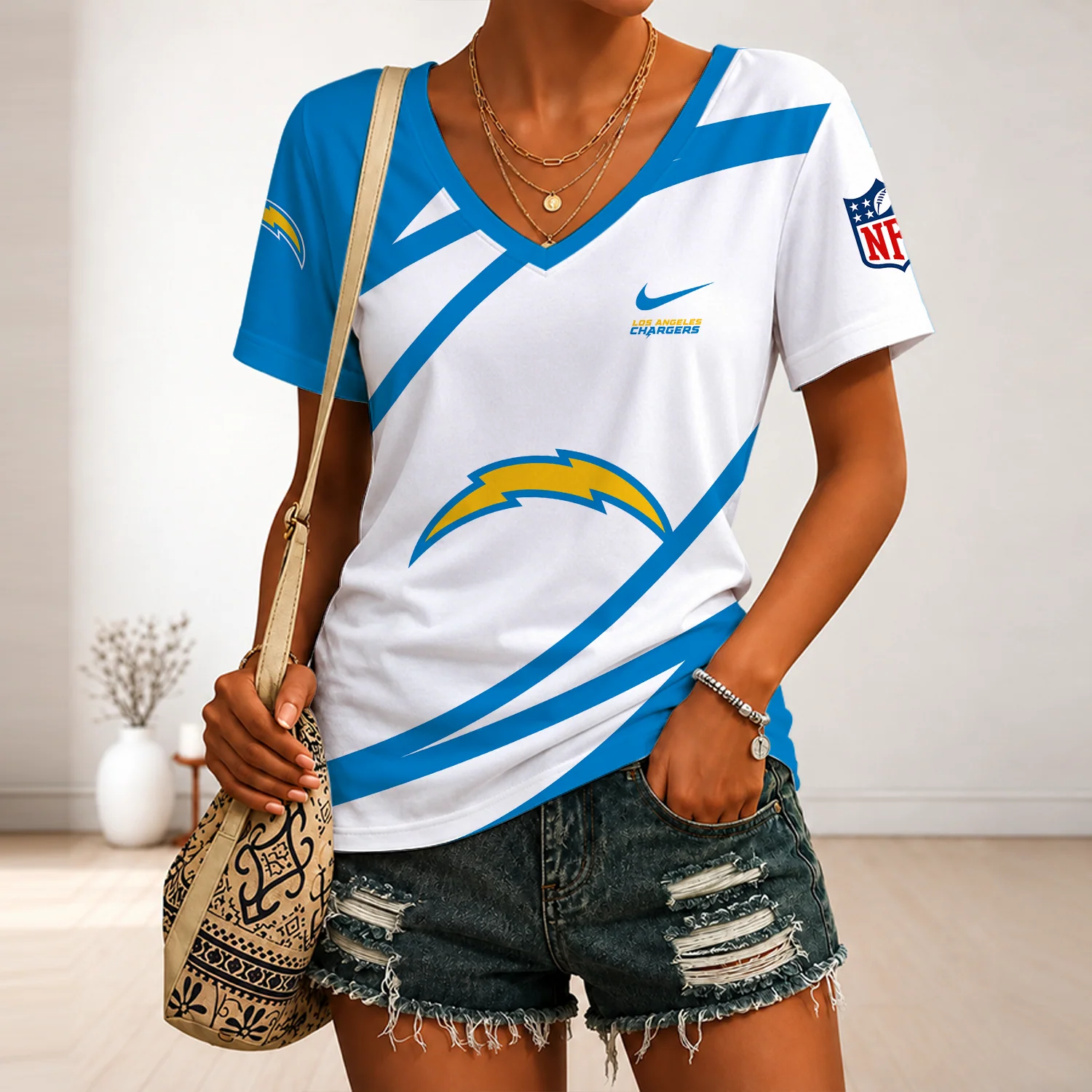 Limited Edition – Customized NFL Los Angeles Chargers V-Neck Female Shirt - Image 3