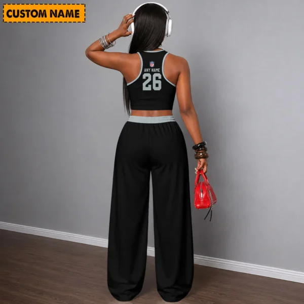 Limited Edition – Customized NFL Las Vegas Raiders Women’s Crop Top & Long Pants Set - Image 2