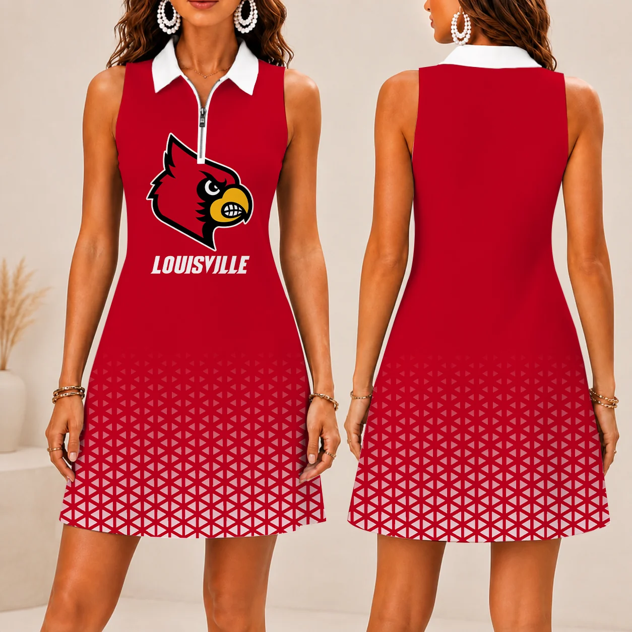 Limited Edition – Customized NCAA Louisville Cardinals Women’s Zip Sleeveless Polo Dress
