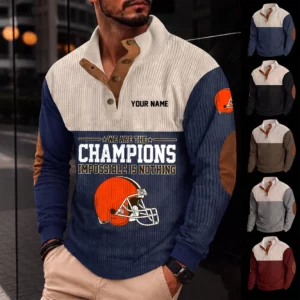Limited Edition – Customized NFL Cleveland Khakis Button Sweatshirts Stand Collar