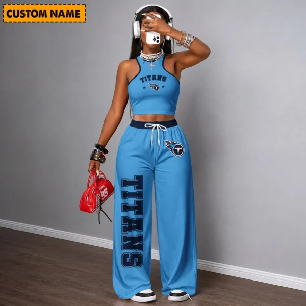 Limited Edition – Customized NFL Tennessee Titans Women’s Crop Top & Long Pants Set