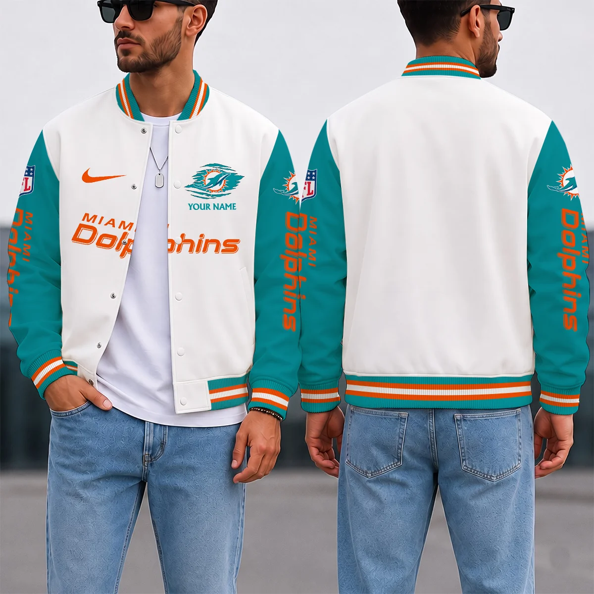 Limited Edition – Customized NFL Miami Dolphins Satin Varsity & Baseball Jacket