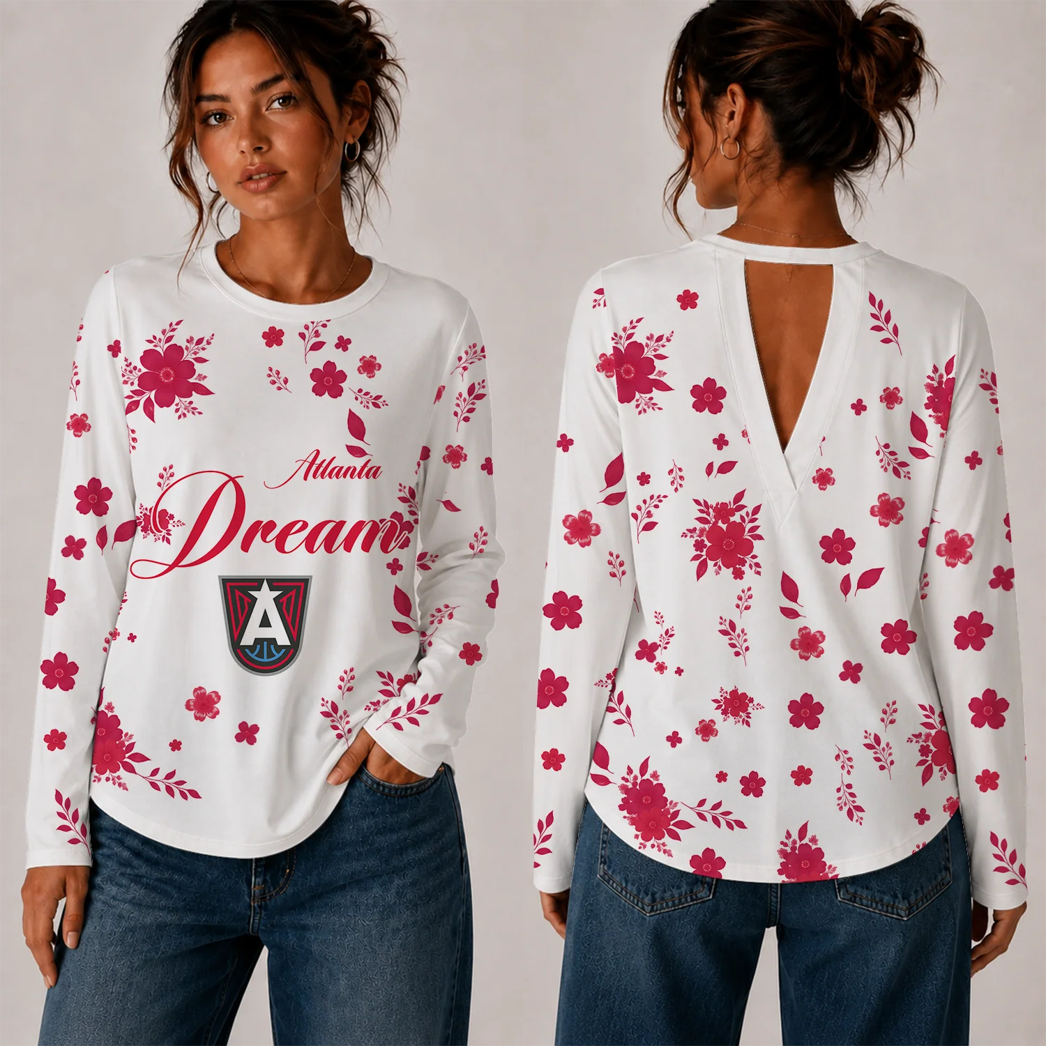 Limited Edition – Customized WNBA Atlanta Dream Women’s Back V-Cut Long-Sleeve Shirt
