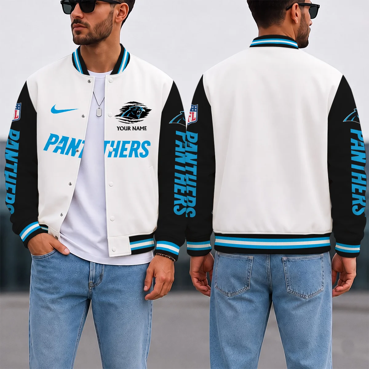 Limited Edition – Customized NFL Carolina Panthers Satin Varsity & Baseball Jacket