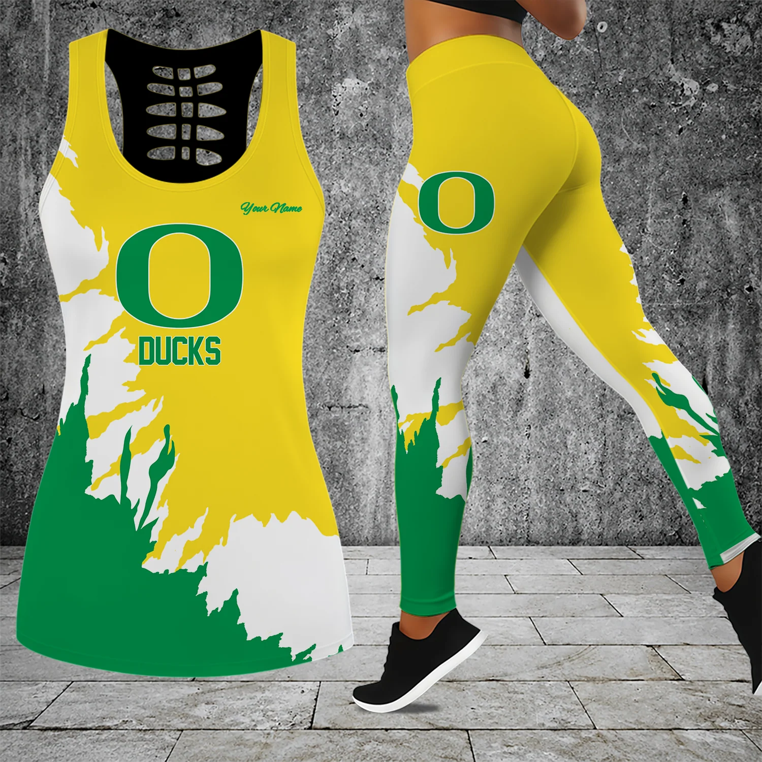Limited Edition – Customized NCAA Oregon Ducks Hollow Tank Top & Leggings Set