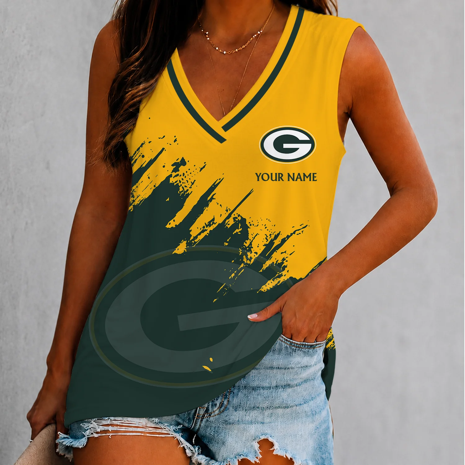 Limited Edition – Customized NFL Green Bay Packers Women’s V-Neck Tank Top