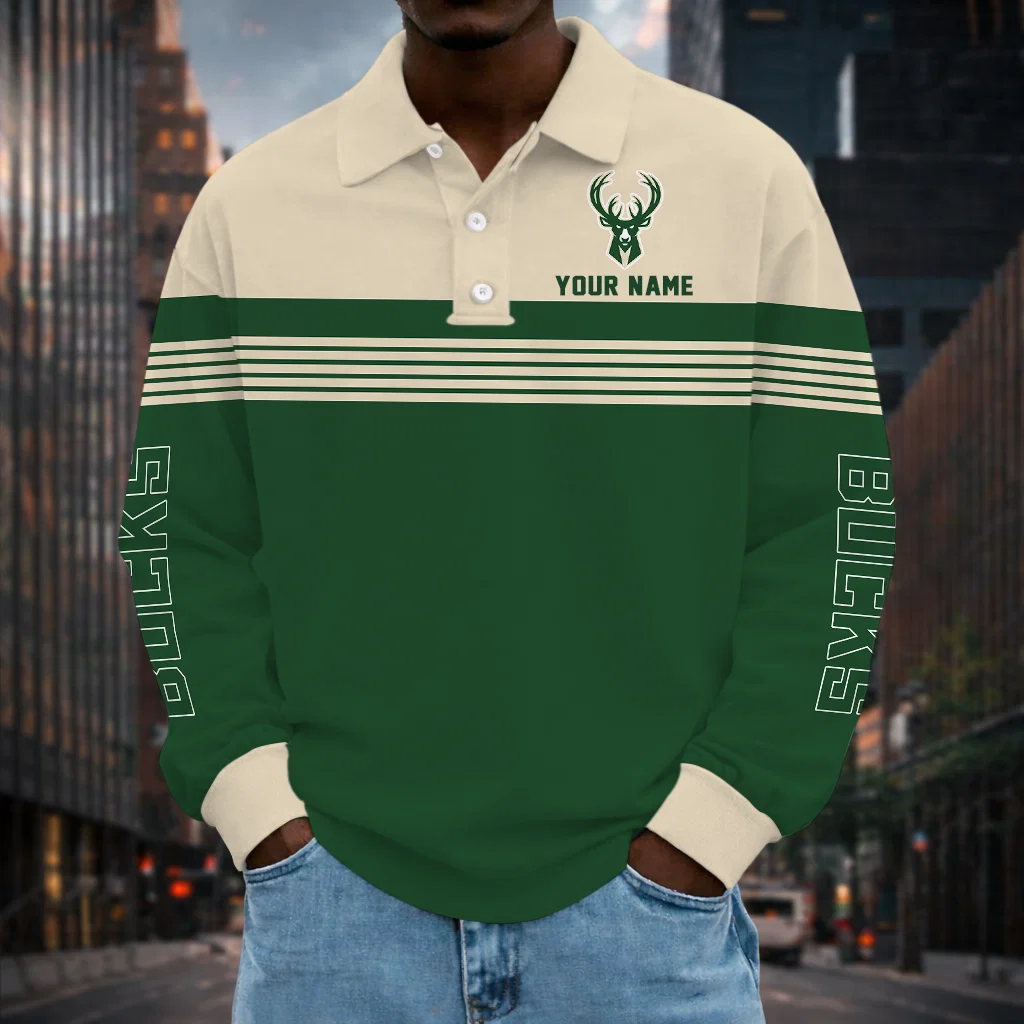 Limited Edition – Customized NBA Milwaukee Bucks Men Long Sleeve Polo Shirt