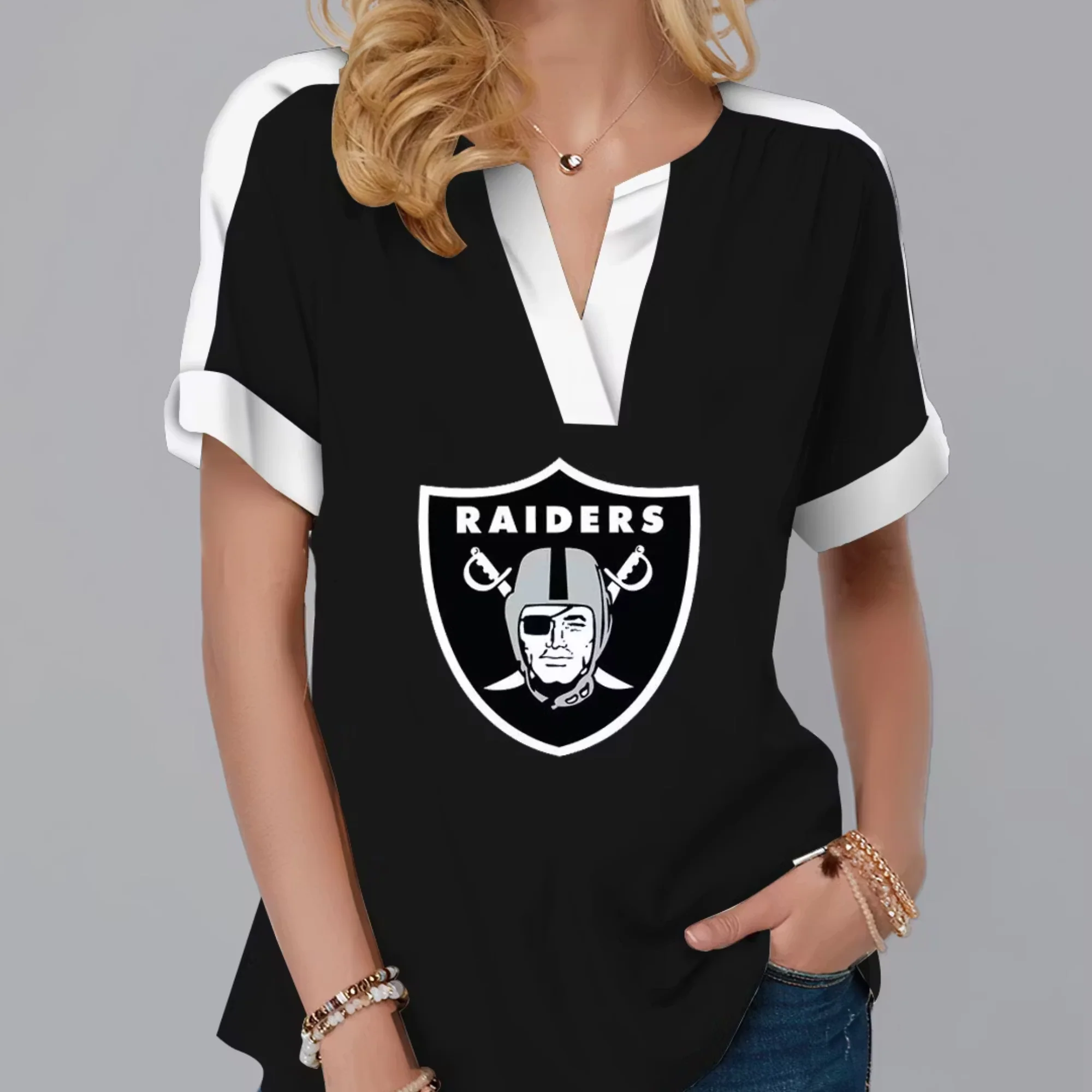 Limited Edition – Customized NFL Las Vegas Raiders V-Neck Female Shirt