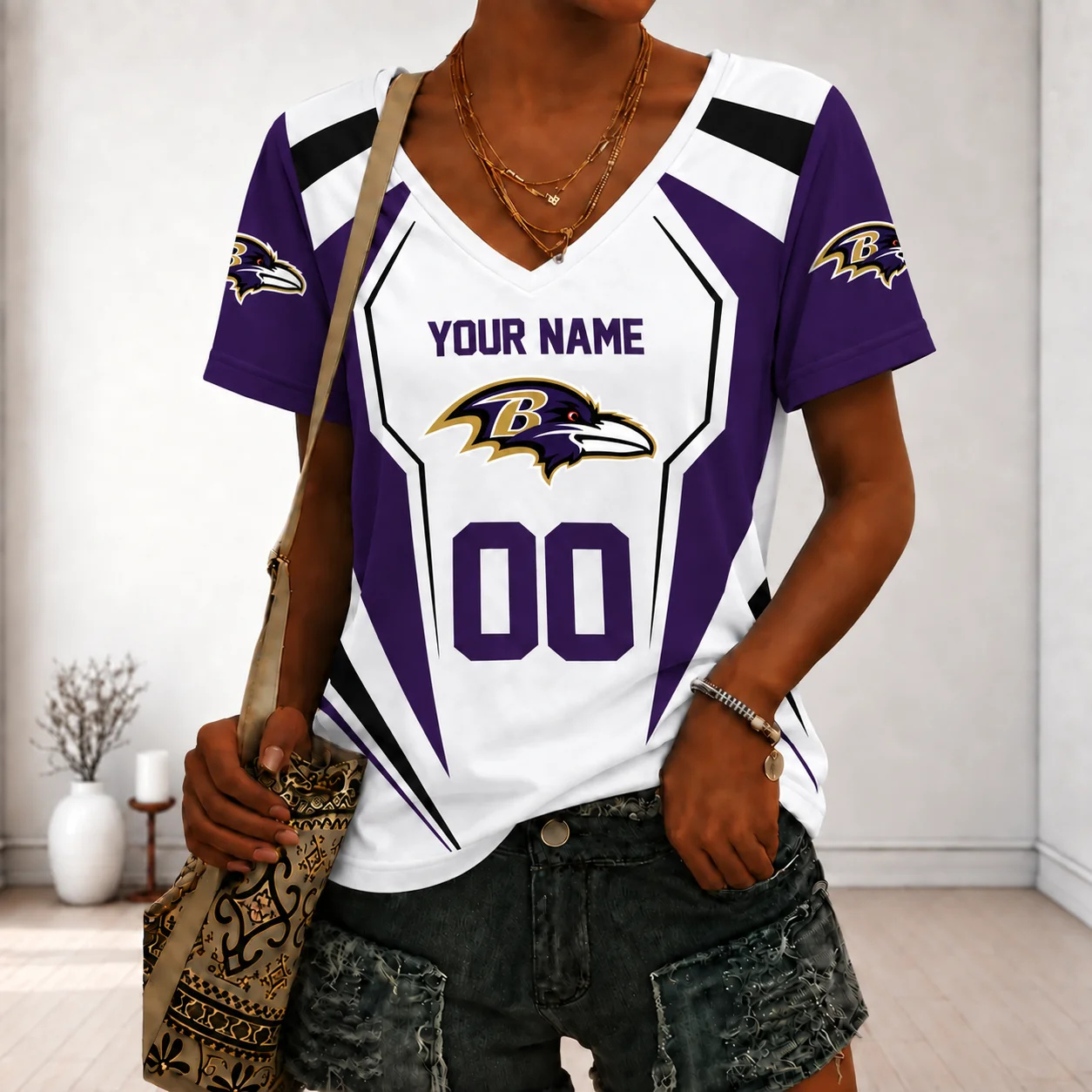 Limited Edition – Customized NFL Baltimore Ravens V-Neck Female Shirt