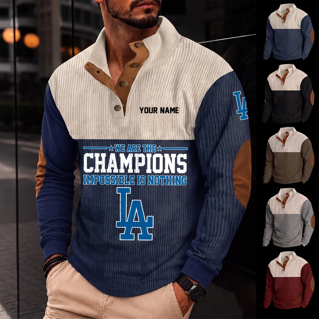 Limited Edition – Customized MLB Los Angeles Dodgers Button Sweatshirts Stand Collar