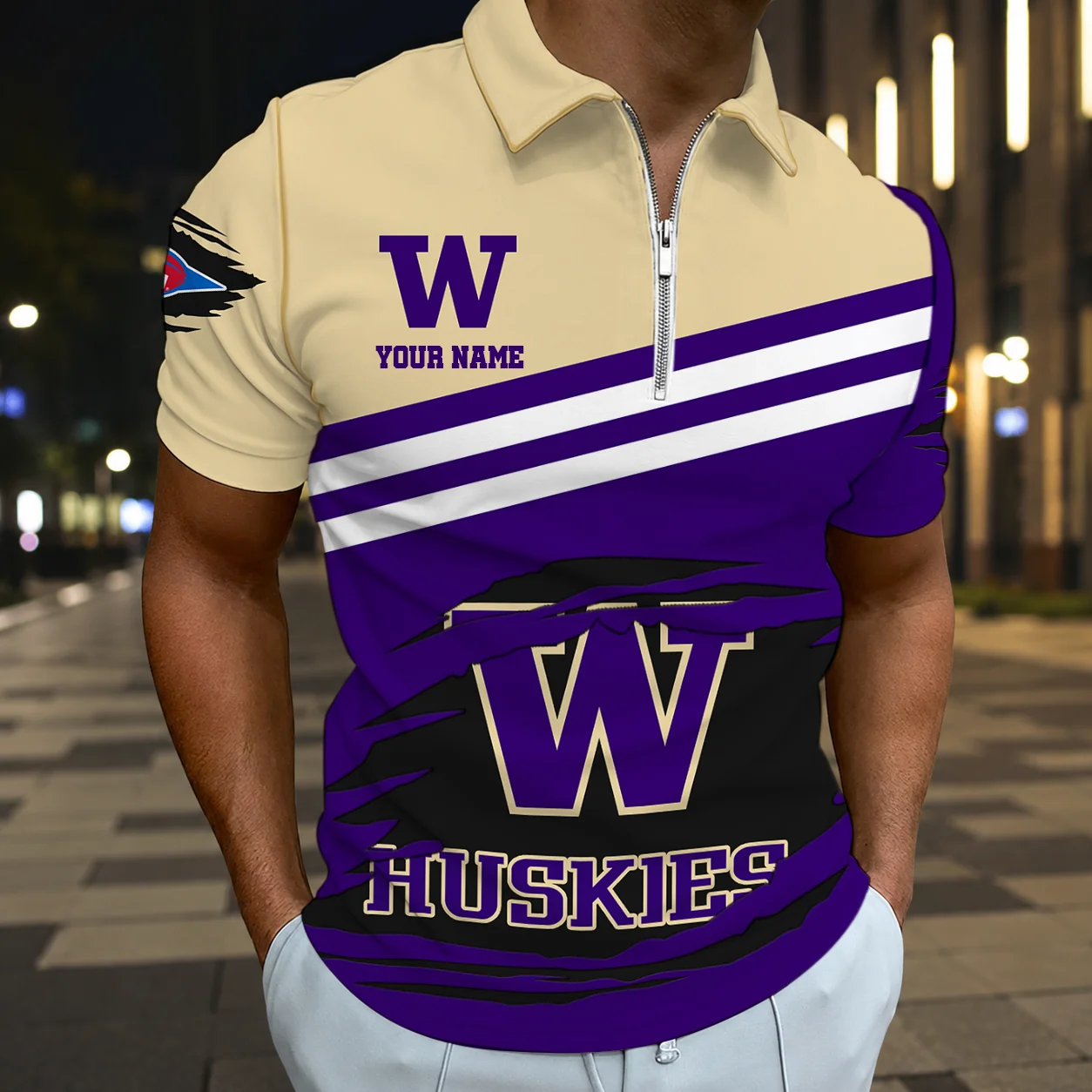 Limited Edition – Customized NCAA Washington Huskies Zip Polo Shirt