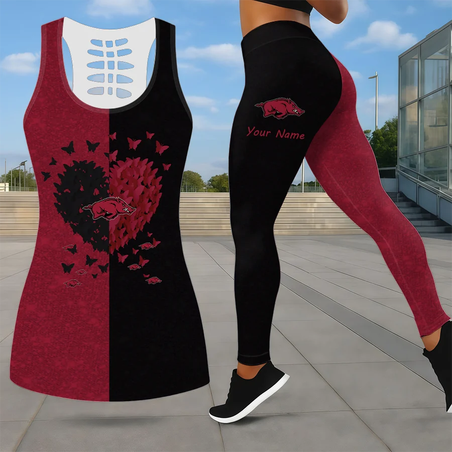 Limited Edition – Customized NCAA Arkansas Razorbacks Leggings & Hollow Tank Top Set