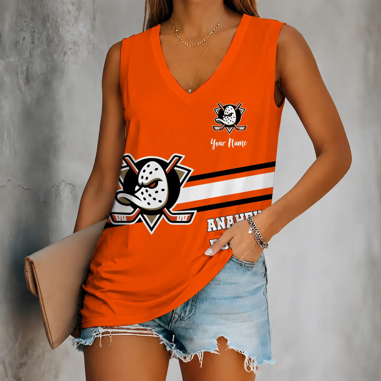 Limited Edition – Customized NHL Anaheim Ducks Women’s V-Neck Tank Top