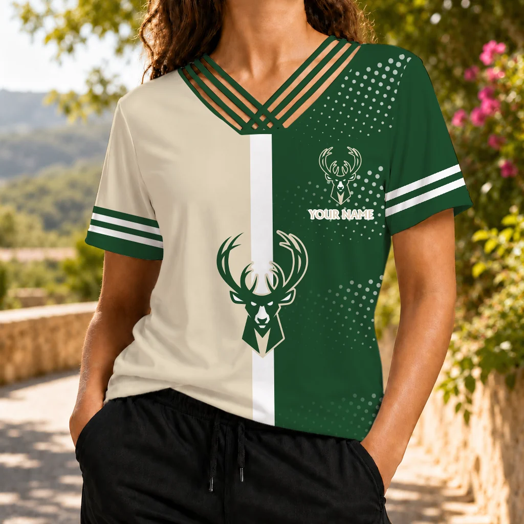 Limited Edition – Customized NBA Milwaukee Bucks V-Neck Shirt