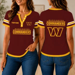 Limited Edition – Customized NFL Washington Commanders Women’s Short Sleeve Henley T-Shirt