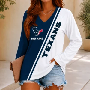 Limited Edition – Customized NFL Houston Texans Women’s V-Neck Long Sleeved Shirt