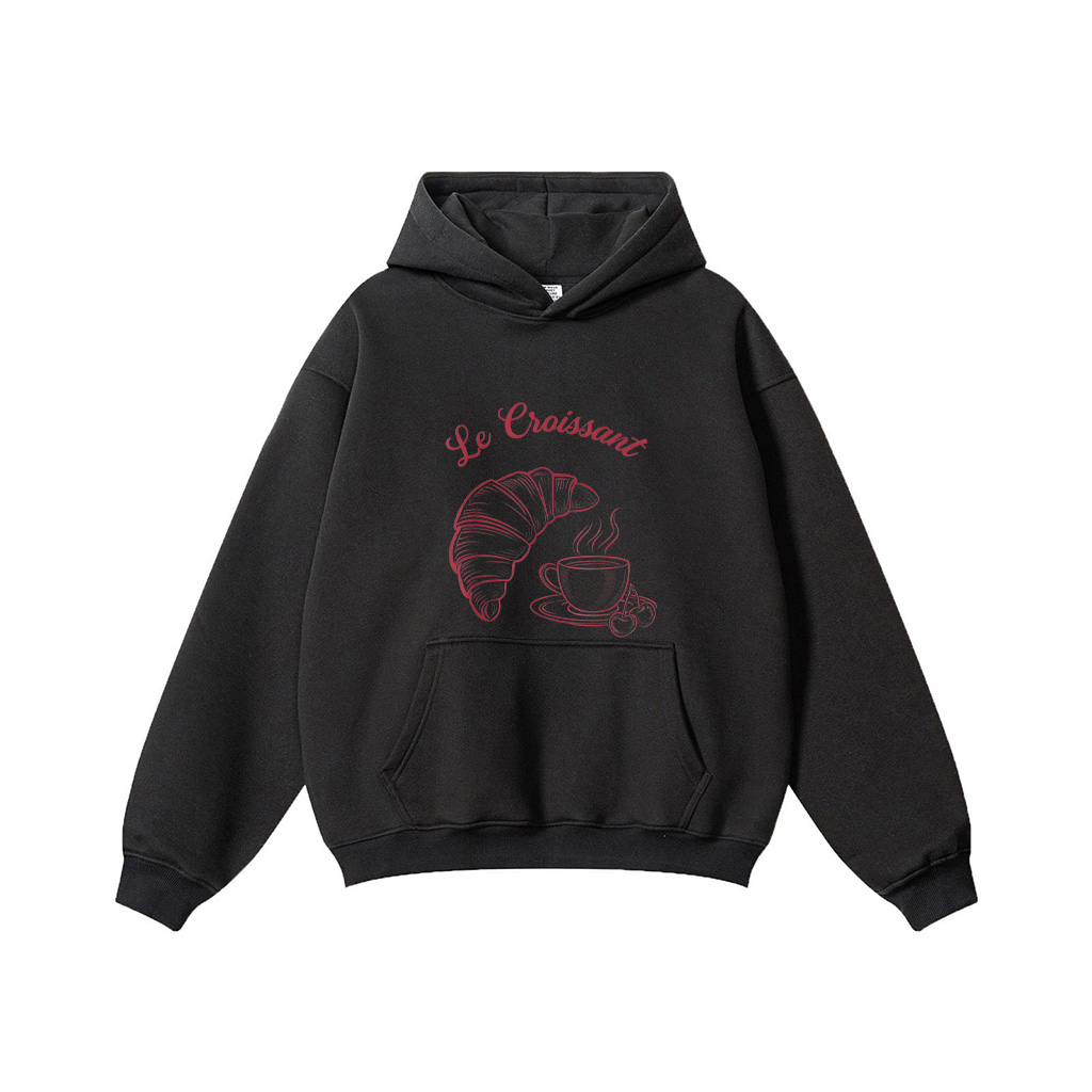 Coffee Croissant French Retro Graphic Vintage Aesthetic Hoodie - Image 3