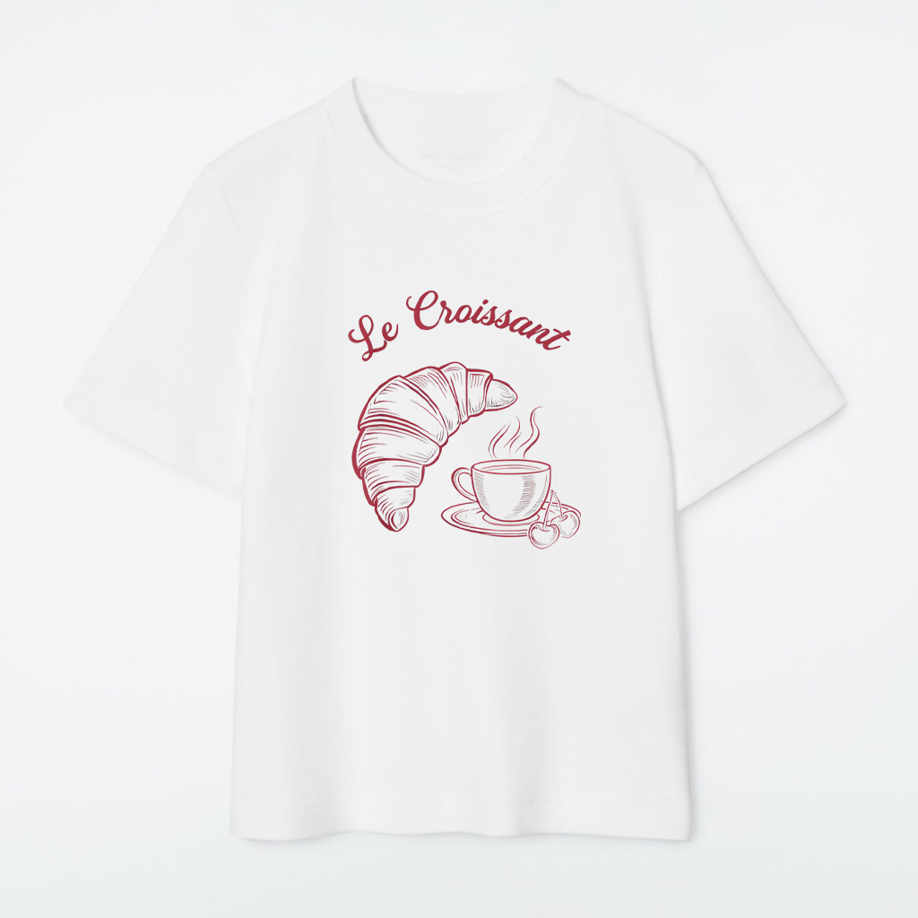 Coffee Croissant French Retro Graphic Vintage Aesthetic T-Shirt - Image 3