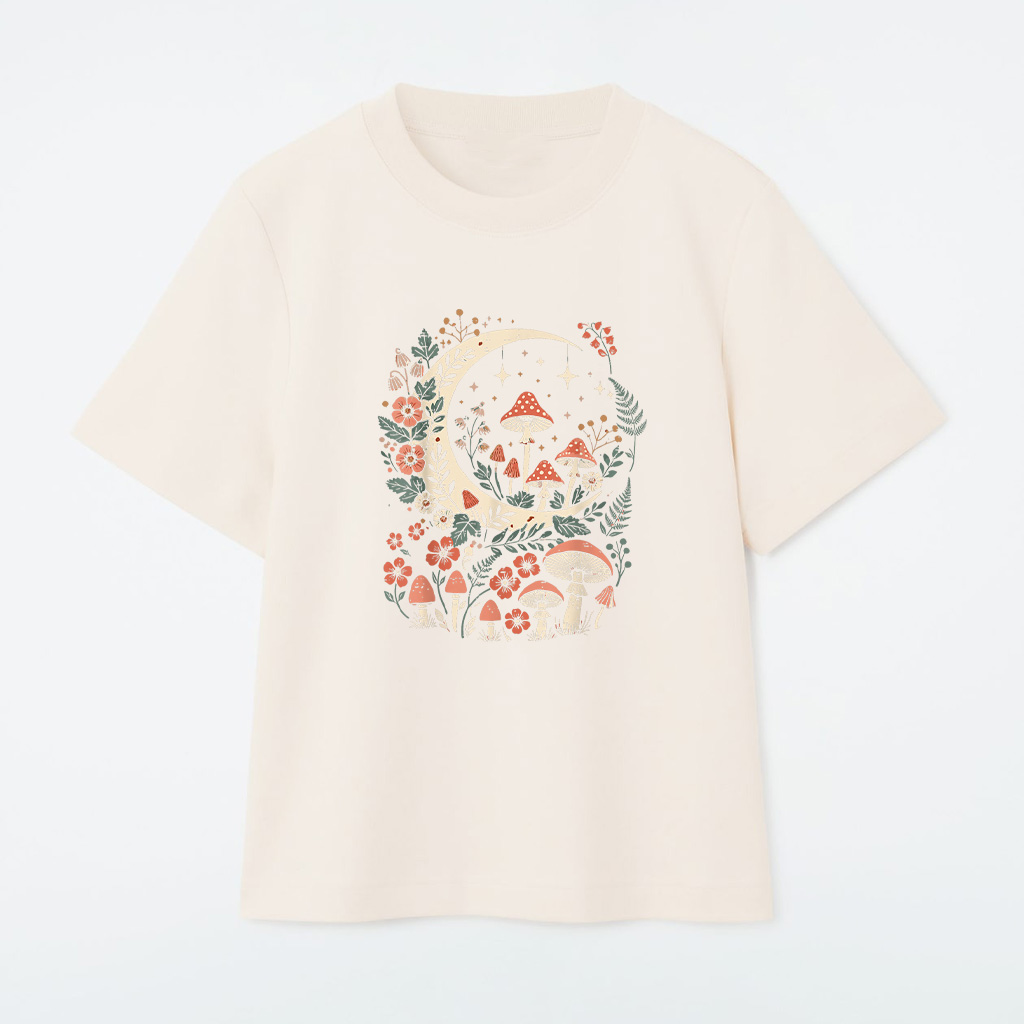 Cottagecore Mushroom Moon Flowers Aesthetic T-Shirt