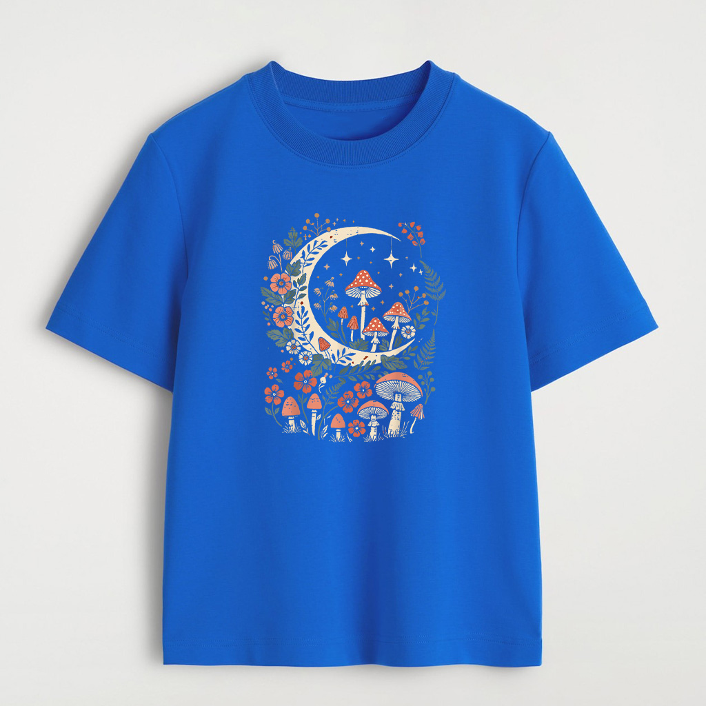 Cottagecore Mushroom Moon Flowers Aesthetic T-Shirt - Image 4