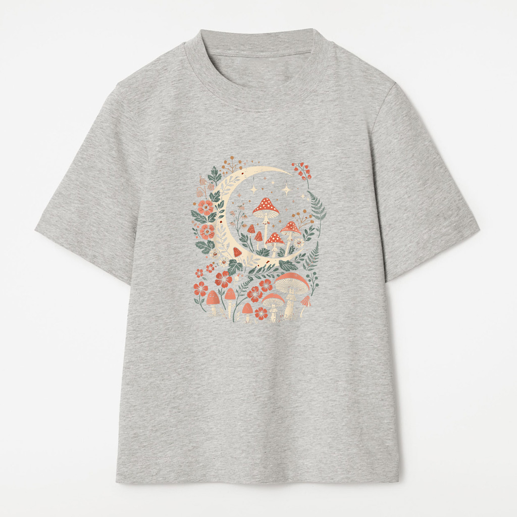 Cottagecore Mushroom Moon Flowers Aesthetic T-Shirt - Image 5