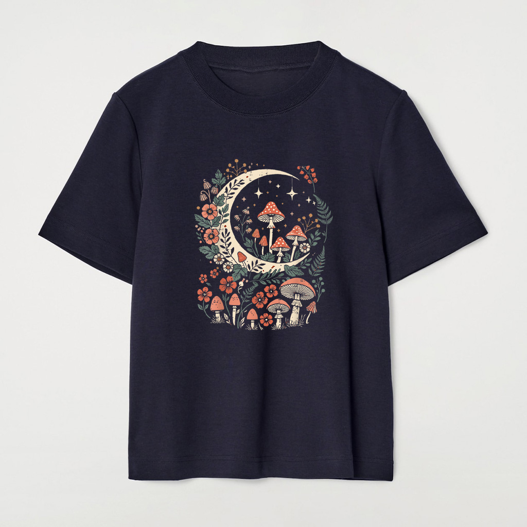 Cottagecore Mushroom Moon Flowers Aesthetic T-Shirt - Image 6