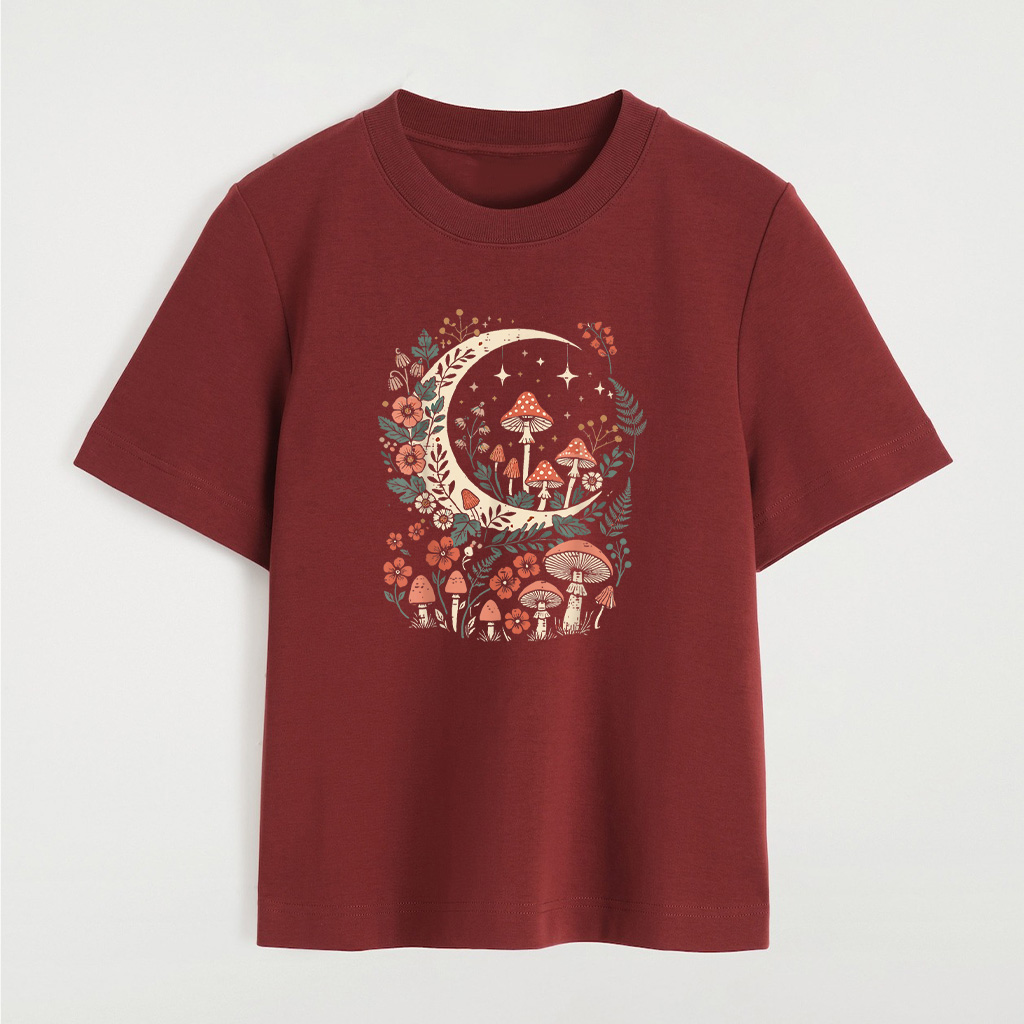 Cottagecore Mushroom Moon Flowers Aesthetic T-Shirt - Image 7