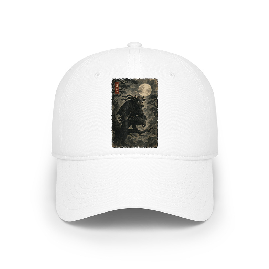 Cow Ninja Under The Full Moon Japanese Vintage Art Cap - Image 3